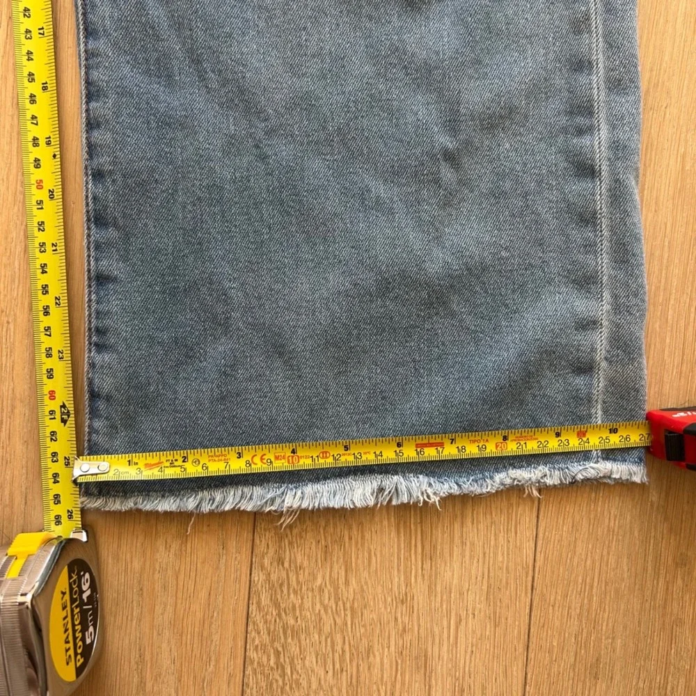 American Eagle Wide Leg Crop Jeans 16 Long Blue Button Fly Raw Hem Boho Retro - Picture 9 of 11